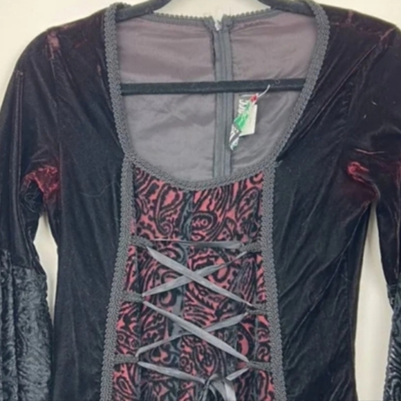 Lip Service Vintage Wimsigoth Vampire Gothic Black and Red Long Sleeve Dress - Picture 15 of 15
